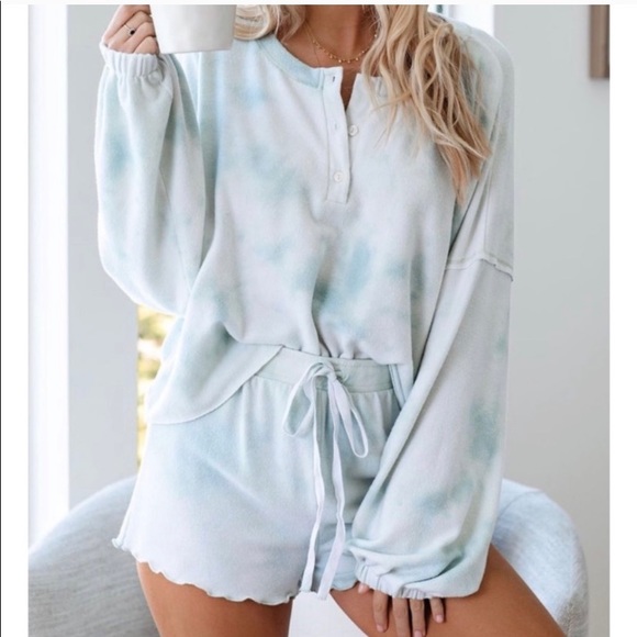 Sky Blue Tie Dye Pajama Set - Picture 2 of 6